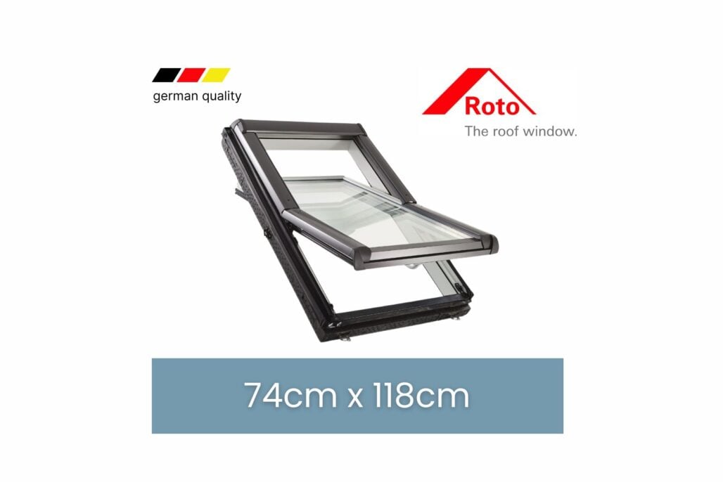 Roto Schuin dakvenster midden draaiend 74 x 118 cm Wit gelakt hout