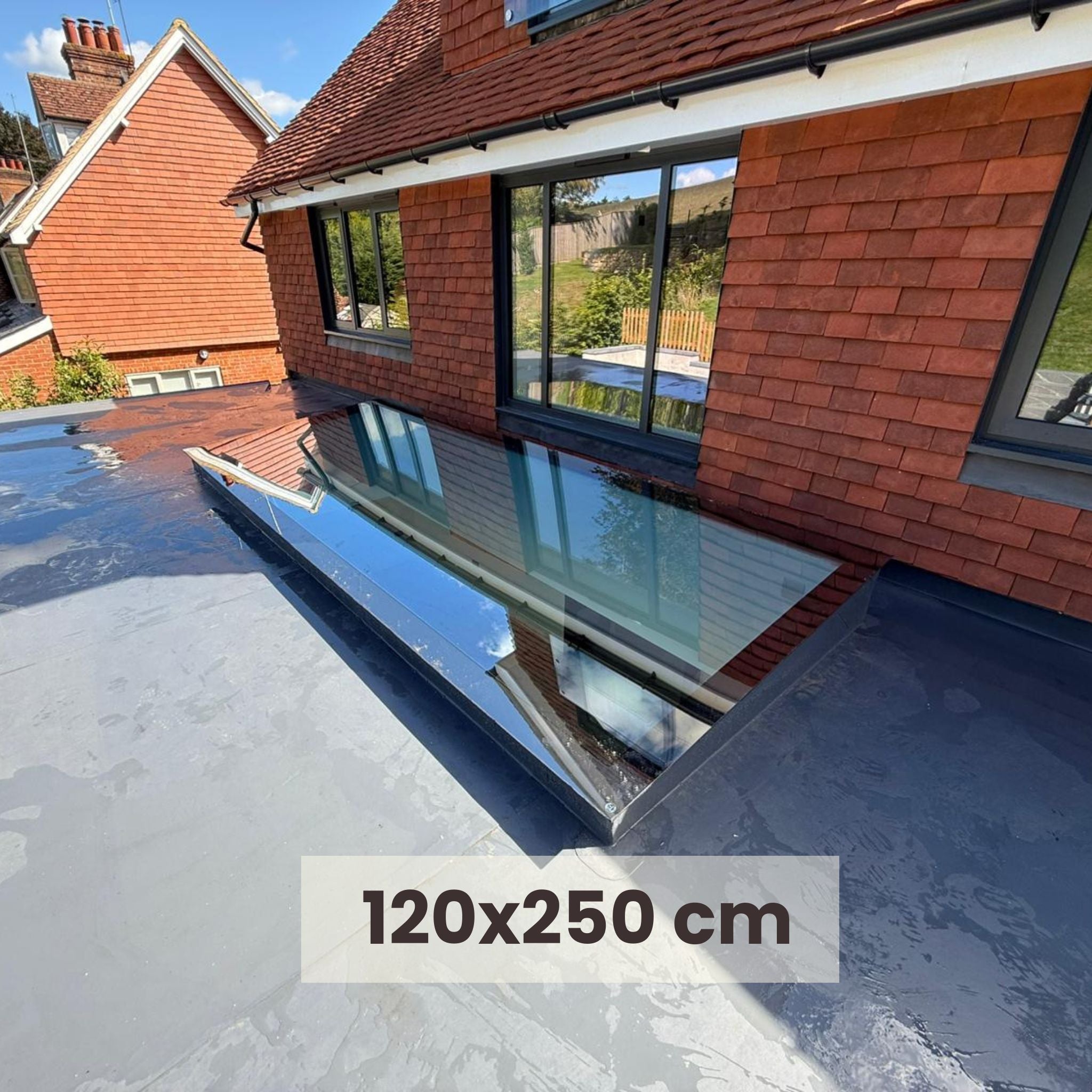 120 x 250 cm Dakraam plat dak, Driedubbel glas, U-waarde: 0,9 W/m²K